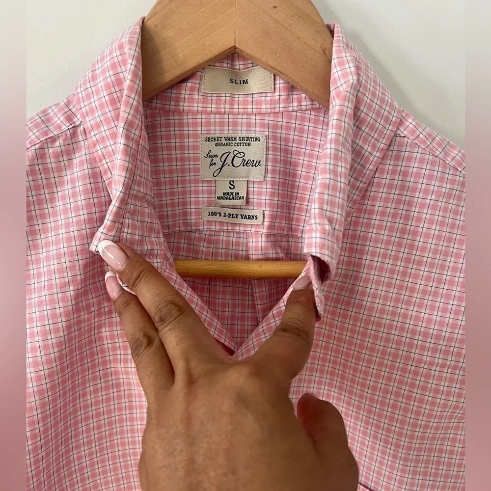 J. Crew Pink gingham pattern Wash Organic Cotton button Down Shirt Size S Y2K H